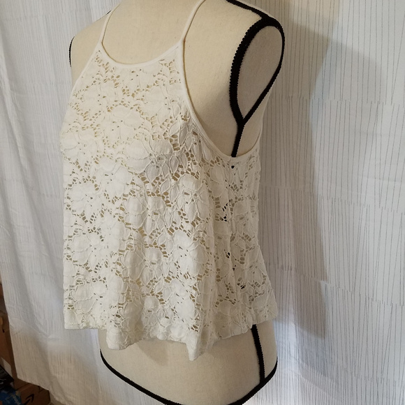 Express Crop Halter Top Women's White Eyelet Lace Sleeveless Size Small - Picture 3 of 5